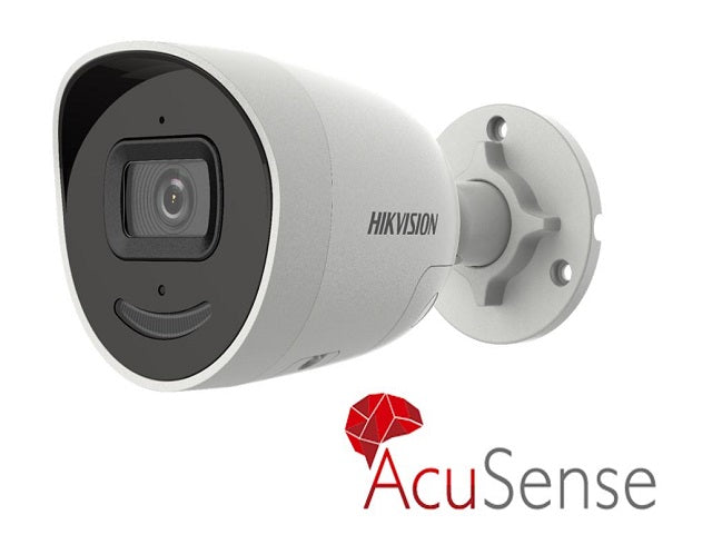 Hikvision 4MP Cámara de red mini bala fija AcuSense con luz estroboscópica y alarma audible - Audio bidireccional - 4 MP - Exterior - H.265+ - Focal fijo de 2.8 mm - 2688 × 1520 - WDR de 120 dB - IP67