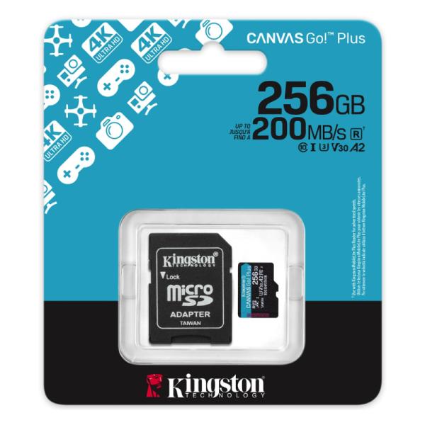 MEMORIA MICRO 256GB KINGSTON SDCG4/256GB CLASE 10 UHS-I V30 200 MB/S PARA DRONES Y CAMARAS DEPORTIVAS