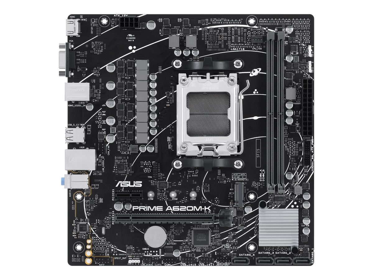 ASUS PRIME A620M-K - Placa base - micro ATX - Socket AM5 - AMD A620 Chipset - USB 3.2 Gen 1 - Gigabit LAN - Tarjeta gráfica (CPU necesaria) - HD Audio (8-canales)