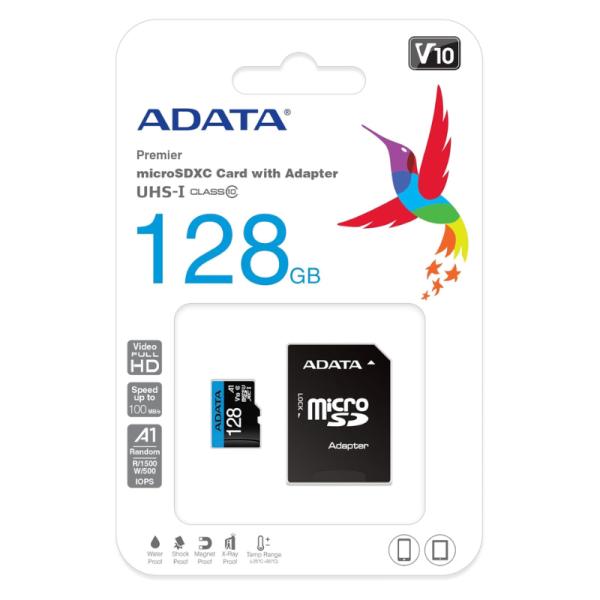 MEMORIA MICRO SD 128GB ADATA COMPATIBLE CON DRONES NINTENDO 4K AUSDX128GUI3V30SA2-RA1