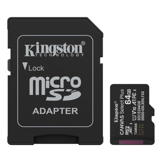MEMORIA MICRO SD 64GB KINGSTON CANVAS SELECT PLUS GEN3 CLASE 10 UHS-I U1 V10 A1 100 MB/S DISPOSITIVOS ANDROID Y CAMARAS SDCS3/64GB