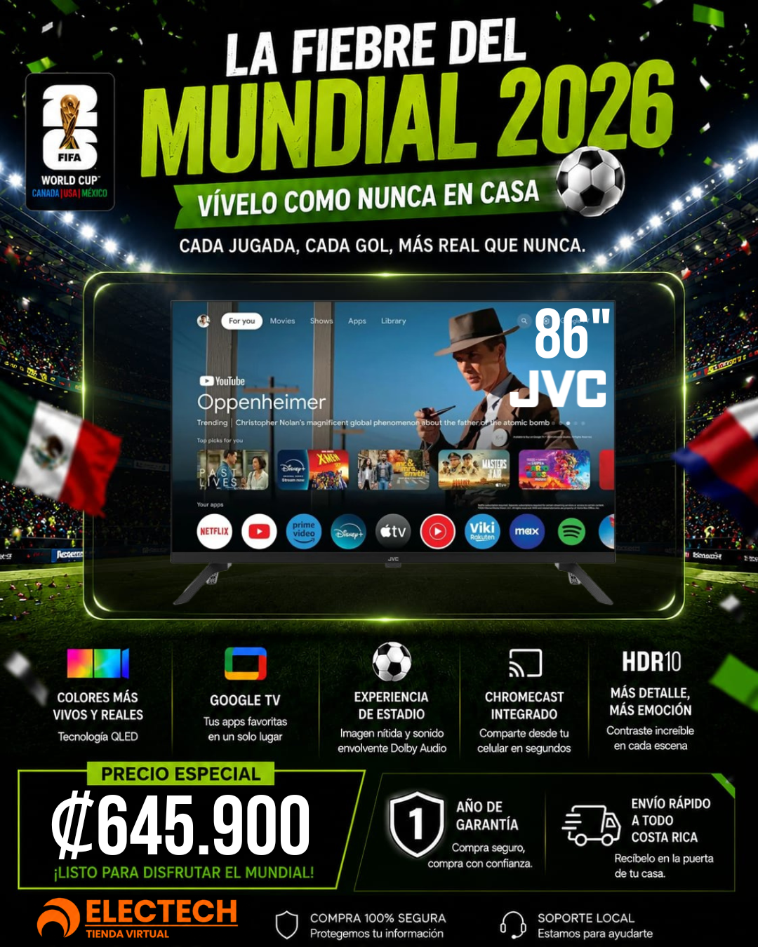 Televisión JVC 86” QLED 4K Frameless Google TV – LT-86KB738