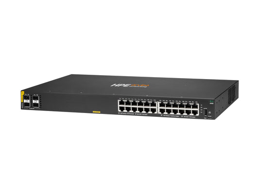 HPE Aruba 6100 24G Class4 PoE 4SFP+ - Conmutador - Gestionado - 24 x 10/100/1000 (PoE+) + 4 x 1 Gigabit / 10 Gigabit SFP+ - flujo de aire de lado a lado - montaje en rack - PoE+ (370 W)