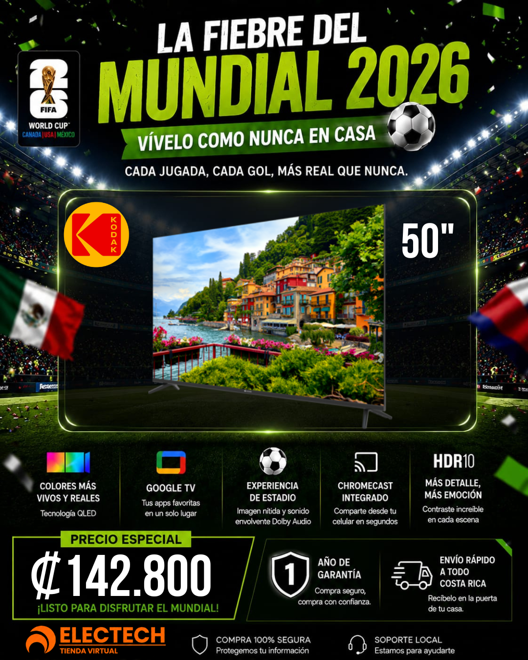 Televisión KODAK 50” UHD 4K Google TV – 50SVA1003BT