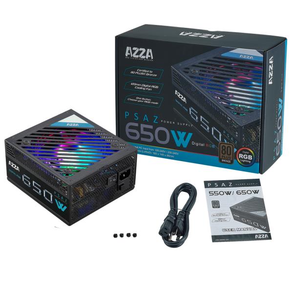 Fuente de Poder AZZA 650W 80 Plus Bronze ARGB PSAZ-650W ARGB
