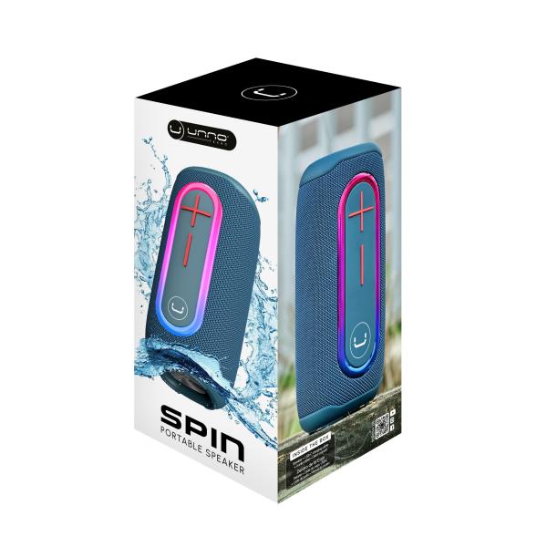 Parlante Bluetooth Spin TWS 20W Waterproof IPX6 Azul Unno Tekno SP9215BL