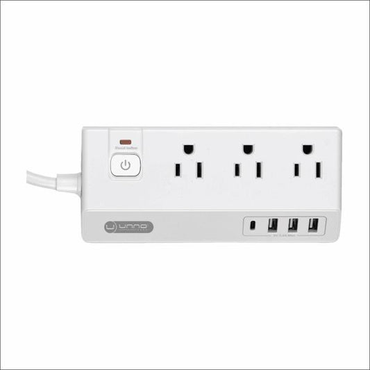 Regleta 7 en 1 3 Tomas AC 3 USB-A 1 USB-C Unno Tekno PW5083WT